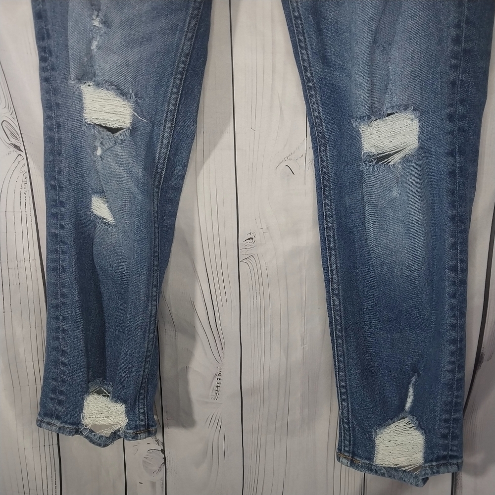 Vigoss Distressed Ripped Blue High Rise Skinny Straight Button-Fly Jeans - Picture 4 of 10